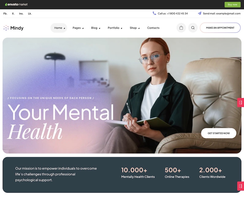Example of generic template copy on a therapy website